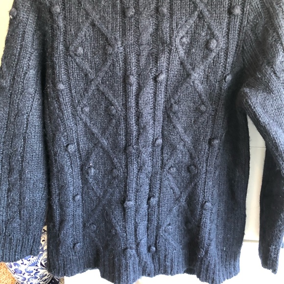 Abercrombie and Fitch navy cable knit cardigan with leather buttons; Size L - Picture 4 of 5